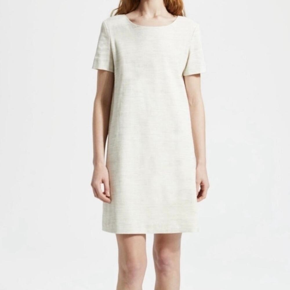 Theory Panel Sharkskin Crunch Shift Dress Women's Small Cream Linen Blend